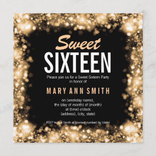Invitation Lumières de scintillement de sweet sixteen d'or