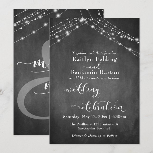 Invitation Lumières de tableau noir Célébration de mariage Ca (Devant / Derrière)
