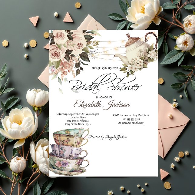 Invitation Lumières de thé roses de mariage  (Créateur téléchargé)