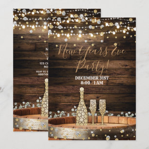 Invitation Lumières de tonneau de bois rustique Champagne Nou