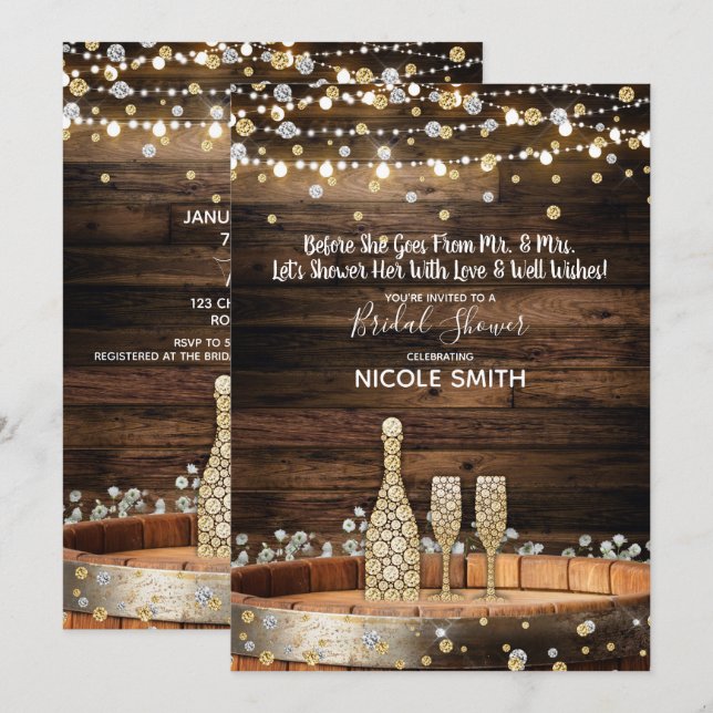 Invitation Lumières de tonneau de bois rustique pour la fête  (Devant / Derrière)