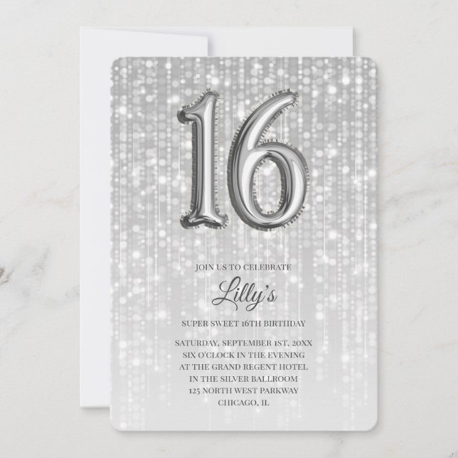 Invitation Lumières de torches d'argent 16e anniversaire (Devant)