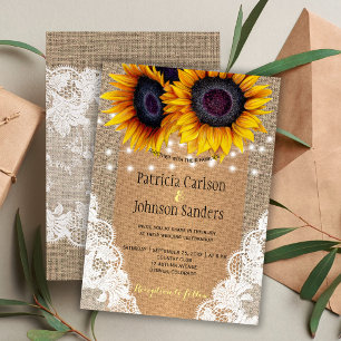 Invitation Lumières de tournesol de burlap rustique et mariag