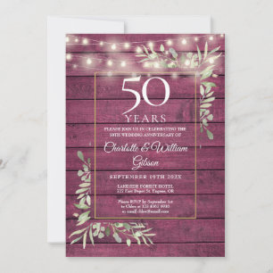Invitation Lumières de verdure de 50e anniversaire Bois rouge