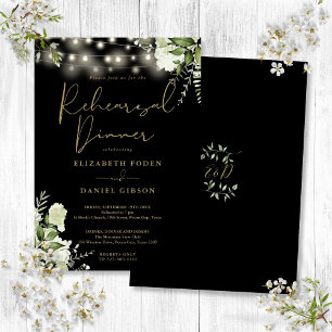 Invitation Lumières de verdure noires et or pour dîner de rép