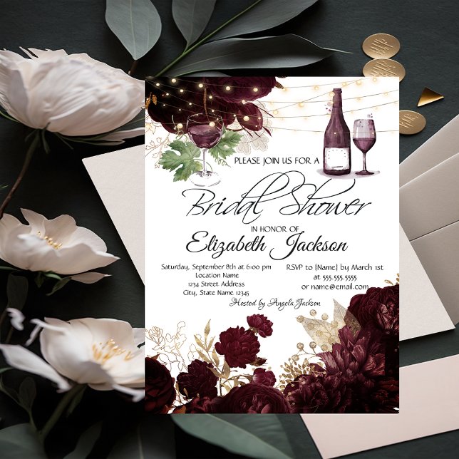 Invitation Lumières de Verre à Vin Fleurs Bordeaux Réception  (Créateur téléchargé)