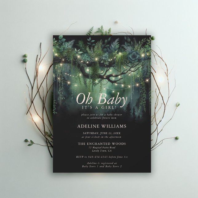 Invitation Lumières des forêts ensachées Baby shower des bois (enchanted forest baby shower emerald green magical woodland fairy tale faerie invitation)