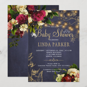 Invitation Lumières d'or baby shower de la marine rustique d'