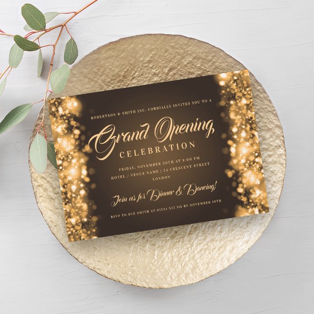 Invitation Lumières d'or de la grande ouverture officielle de (Formal Corporate Grand Opening Gold Lights Invitation)