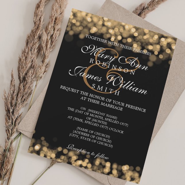 Invitation Lumières dorées de mariage élégant (Elegant Wedding Gold Lights Invitation)