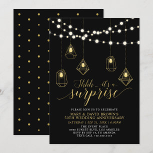Invitation Lumières dorées et noires pour une surprise d'anni