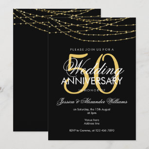 Invitation Lumières dorées glamour pour 50e anniversaire de m