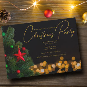 Invitation Lumières dorées scintillantes Fête de Noël moderne