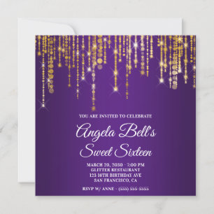 Invitation Lumières dorées scintillantes Rose royal violet po