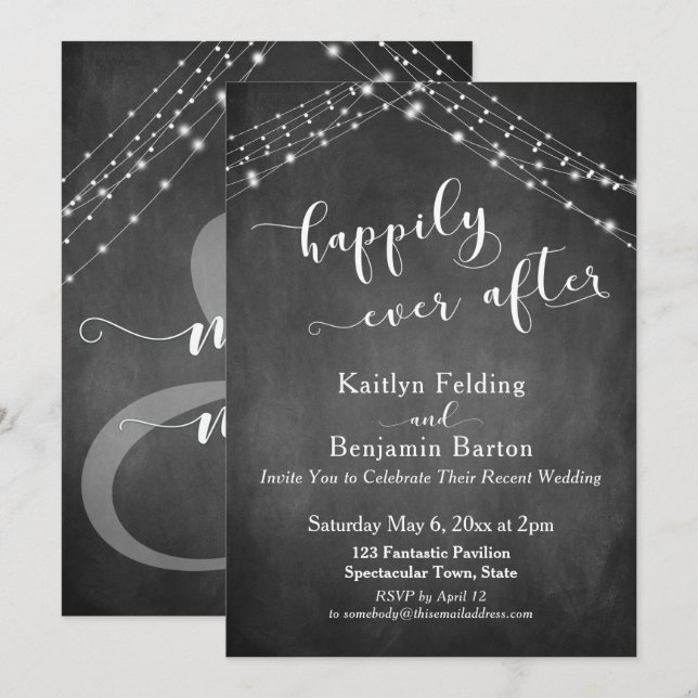 Invitation Lumières du tableau noir Calligraphie À tout jamai (Devant / Derrière)