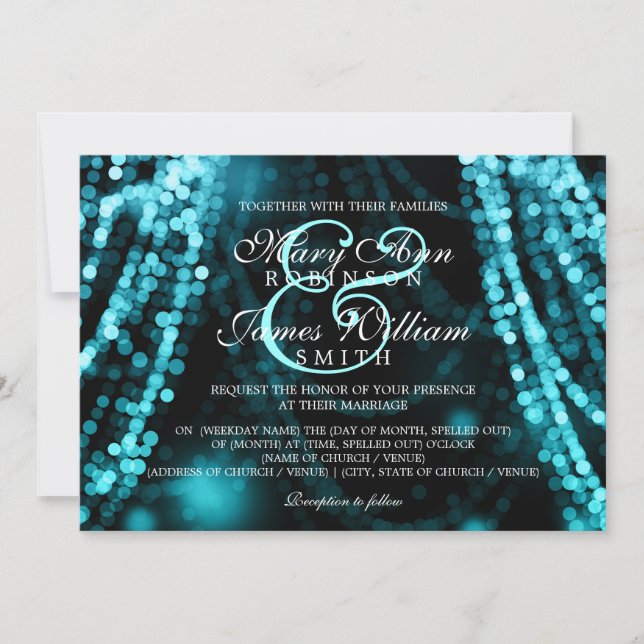 Invitation Lumières élégantes de ficelle de turquoise de (Devant)