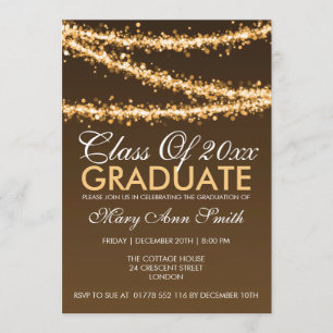 Invitation Lumières élégantes de ficelle d'or de fête de