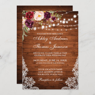 Invitation Lumières en bois Mariage rustique Dentelle Photo f