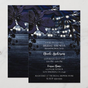 Invitation Lumières en bois rustique floral bleu foncé pour l