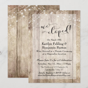 Invitation Lumières en bois rustique Nous nous sommes enfuis 