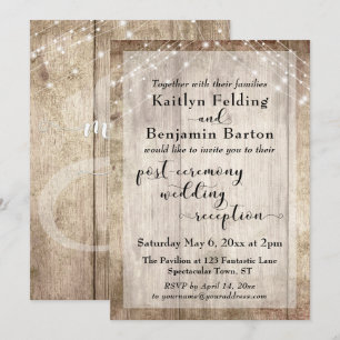 Invitation Lumières en bois rustique pour réception de mariag