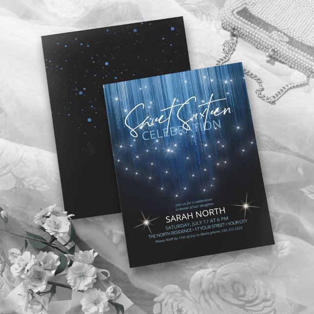 Invitation Lumières en cascade Sweet 16 Blue ID790 (Créateur téléchargé)