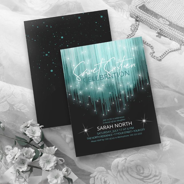 Invitation Lumières en cascade Sweet 16 ID Turquoise790 (Créateur téléchargé)