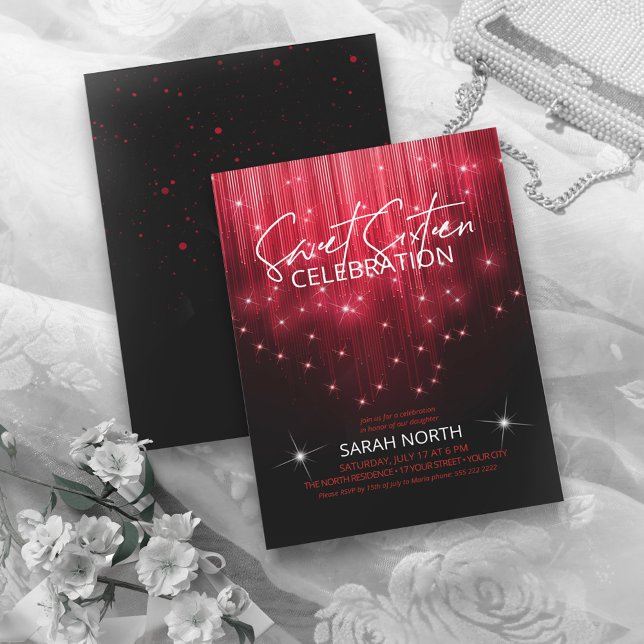 Invitation Lumières en cascade Sweet 16 Red ID790 (Créateur téléchargé)