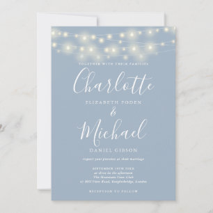 Invitation Lumières en fil Dusty Blue Élégant Mariage Script