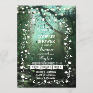 Invitation Lumières Enchantées Forêt Rustique Couples Douche