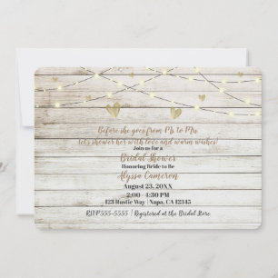 Invitation Lumières et cœurs en bois blanc rustique pour une