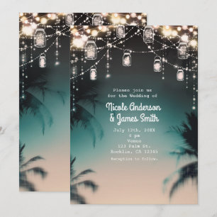 Invitation Lumières Étincelantes Palmiers Elégant Mariage Pla