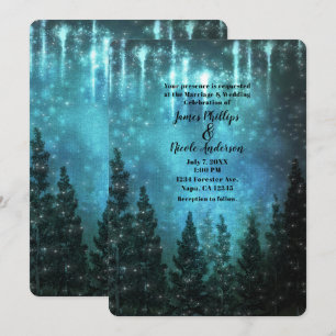Invitation Lumières étoilées Pins rustiques Mariage champêtre
