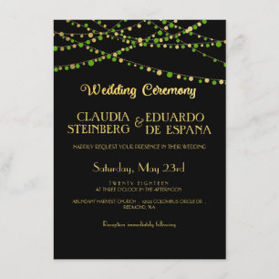 Invitation Lumières festives - Vert printanier + Or