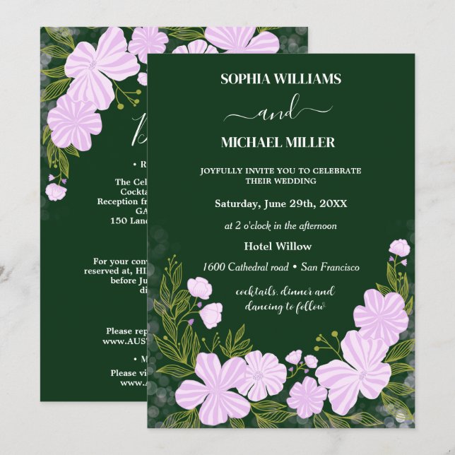 Invitation Lumières Fleurs Mariage  (Devant / Derrière)