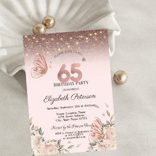 Invitation Lumières, Fleurs Paillettes Papillons 65e Annivers