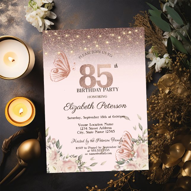 Invitation Lumières, Fleurs Parties scintillant Papillons 85e (Créateur téléchargé)