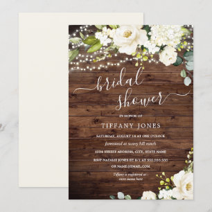 Invitation Lumières Florales Blanches en Bois Rustique pour M
