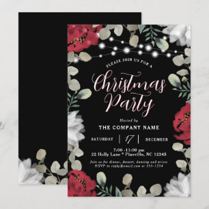 Invitation Lumières florales blanches rouges sur la fête de N