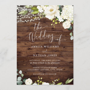 Invitation Lumières Florales de Champagne en Bois Rustique po