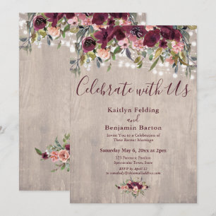 Invitation Lumières Florales en Bois Célébrez avec Nous Récep