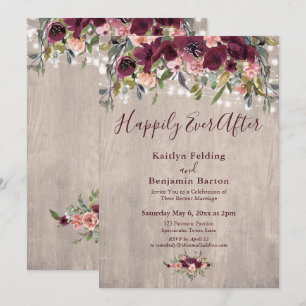 Invitation Lumières Florales en Bois Réception Pour Toujours