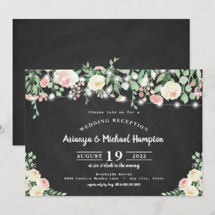 Invitation Lumières florales roses rustiques pour réception d