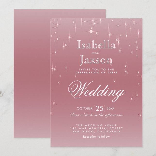 Invitation Lumières Gold Star Rose (Devant / Derrière)