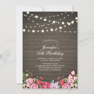 Invitation Lumières Guirlandes & Bois Fête d'anniversaire a