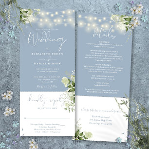 Invitation Lumières Guirlandes Florales Bleu Poussiéreux Mari