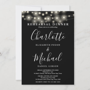 Invitation Lumières Guirlandes Noir Blanc Dîner de Répétition