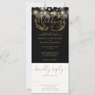 Invitation Lumières Guirlandes Noires Et Dorées Pour Mariage 