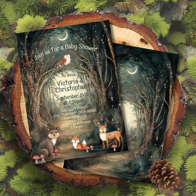 Invitation Lumières jumelles du Baby shower forestier enchant (Créateur téléchargé)