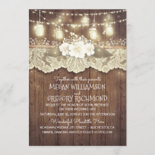 Invitation Lumières Mason Jars Lace Rustique Pays Chic Mariag